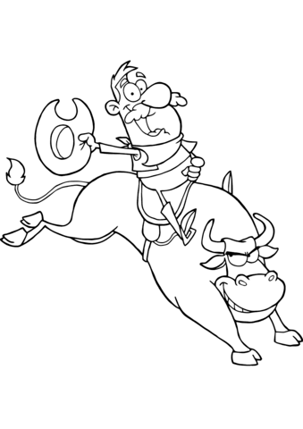 Cowboy Riding Bull In Rodeo Coloring Page